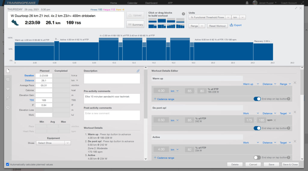 Dam tot Dam hardloopschema trainingsarrangement in Trainingpeaks